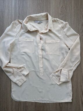 Stefanel 100% Silk Ivory Pullover Blouse Tunic Shirt Size M